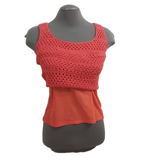 Liz Claiborne Crochet Knit Cotton with Lining Red Camisole Top Women Size Small - Picture 6 of 15